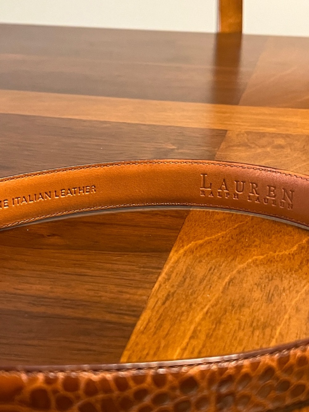 Lauren Ralph Lauren Tan Croc-Embossed Leather Belt with Gold-Tone Buckle, 38 in - Picture 14 of 16